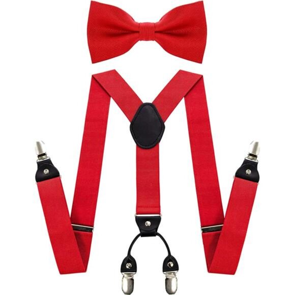 JEMYGINS Solid Color Suspender and Silk Bow Tie Sets for Men - Picture 1 of 6